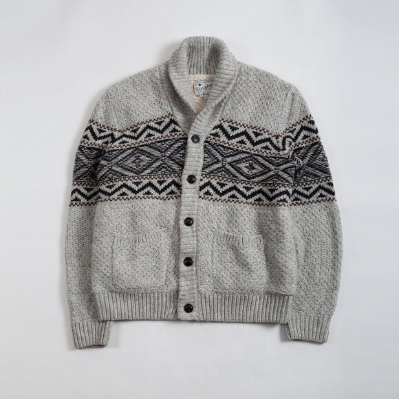 Lucky Brand Men's Wool Blend Shawl Collar Cardigan Sherpa Lined Fair Isle Aztec